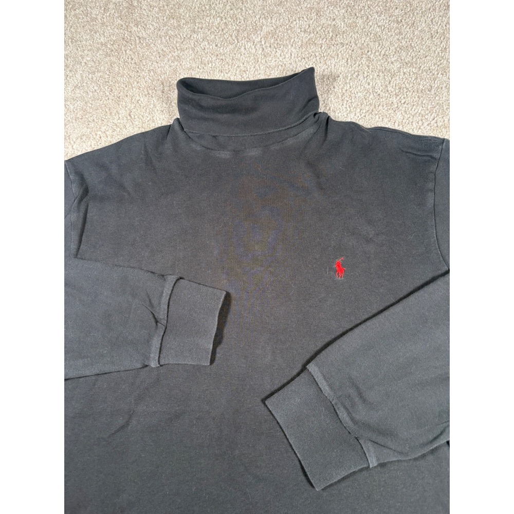 Polo Ralph Lauren Mens Large Black Cotton Long Sleeve Turtleneck Red Pony VTG
